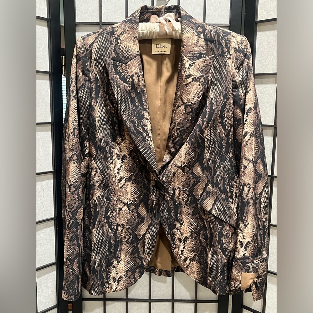 ELIE. TAHARI Snake Print JACKET in Brown and Black WOMEN SIZE 4
